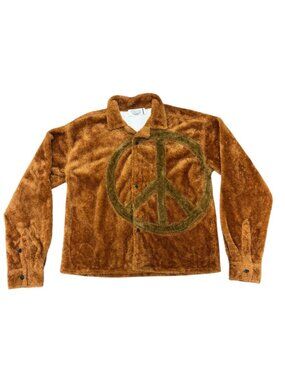 NWOT Vale Forever Mns M Brown Fuzzy Peace Symbol Button Up J